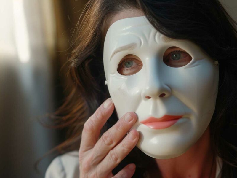 Woman wearing a plastic mask