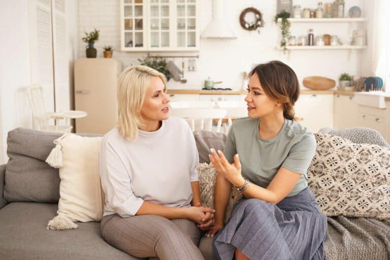 Two women talking