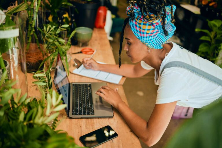 Woman working on her laptop