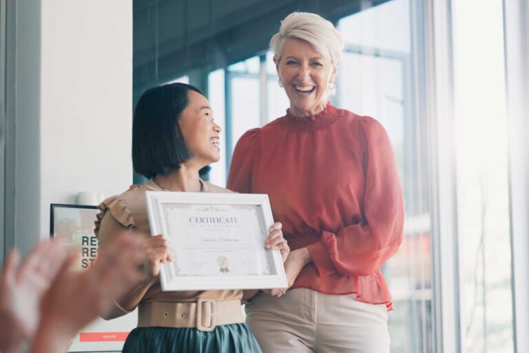 Woman winning an award